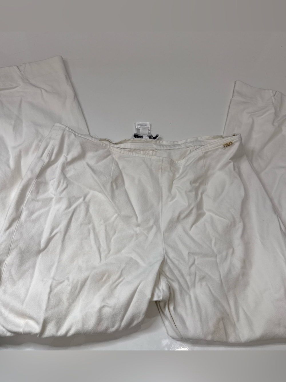 St John Sport Marie Gray White Pants Sz 14 Cotton Blend Straight Leg A030826